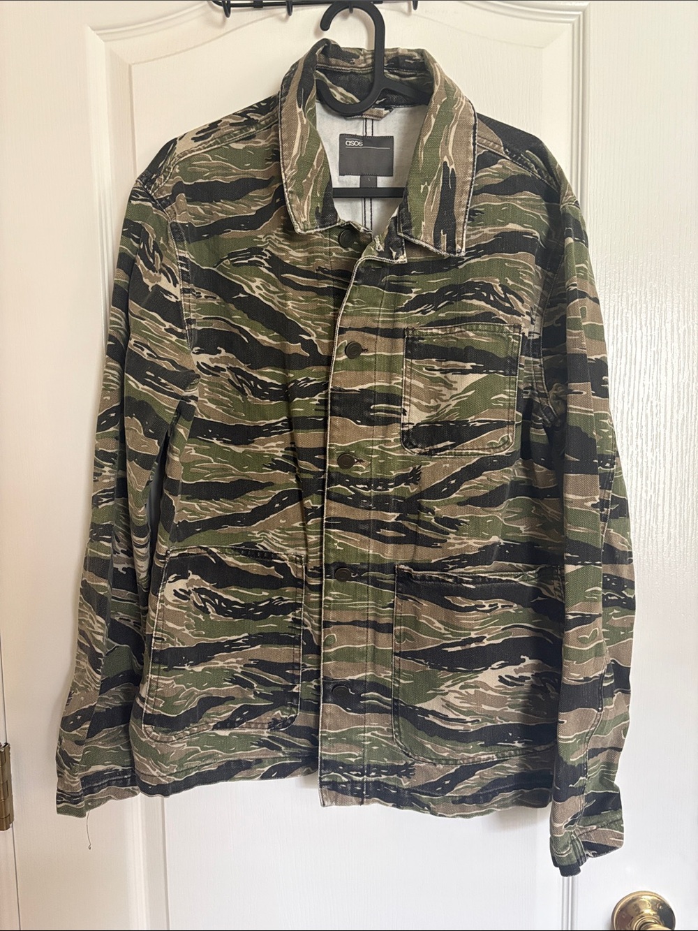 ASOS Tiger Stripe Camo Jean Jacket Style Button Down 100% cotton